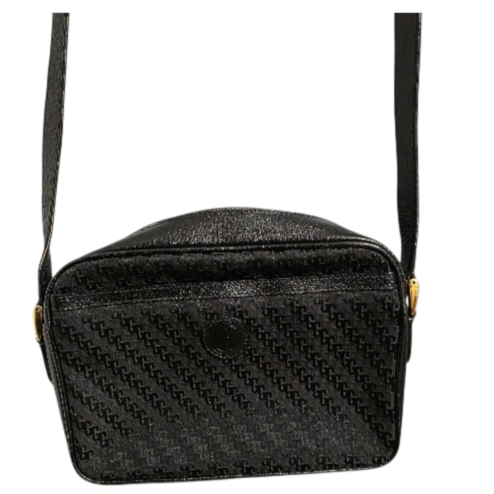 Vintage Gucci Black Leather/Canvas Shoulder Bag EUC